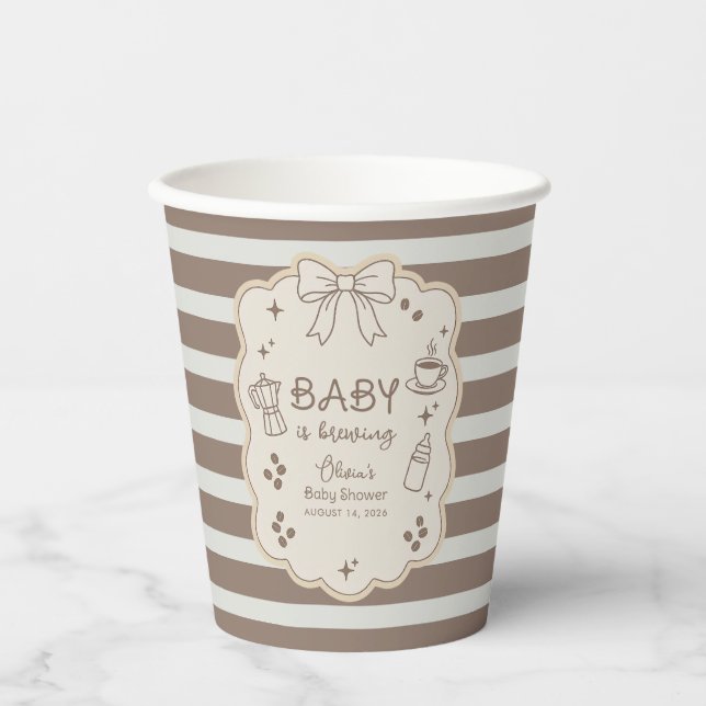 Baby is Brewing Espresso Coffee Cafe Baby Shower Paper Cups (Front)