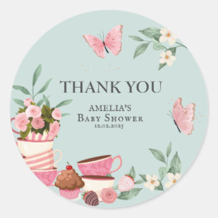 Baby is brewing floral teacup Baby shower favour Classic Round Sticker