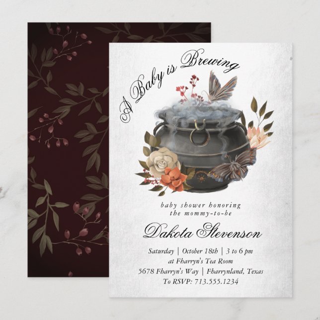 Baby is Brewing | Fun Halloween Style Baby Shower Invitation (Front/Back)