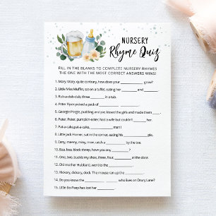 Baby Is Brewing Game Nursery Rhyme Quiz Card