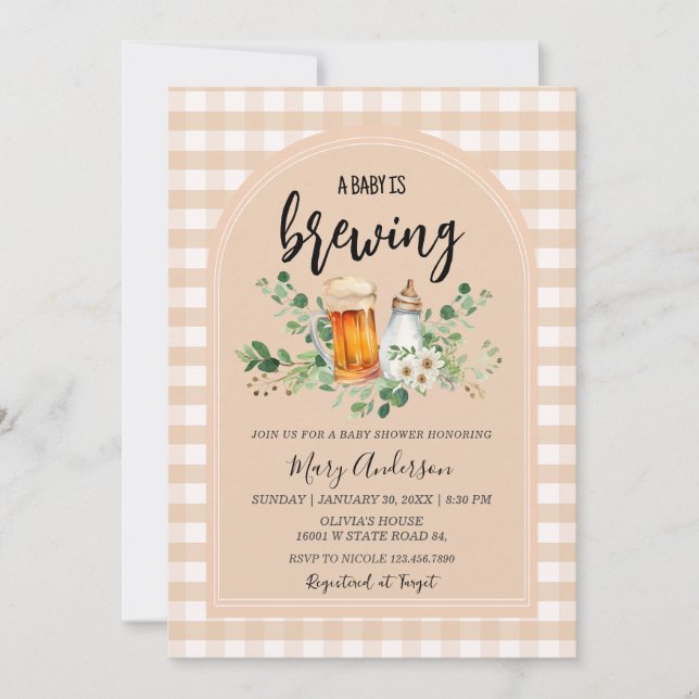 Baby Is Brewing Gingham Baby Shower  Invitation (Front)