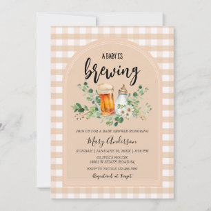 Baby Is Brewing Gingham Baby Shower  Invitation