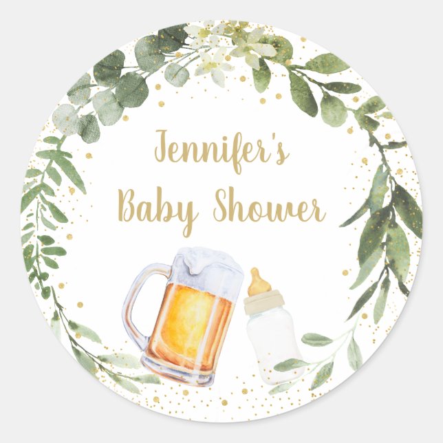 Baby Is Brewing Greenery Baby Shower Classic Round Sticker (Front)