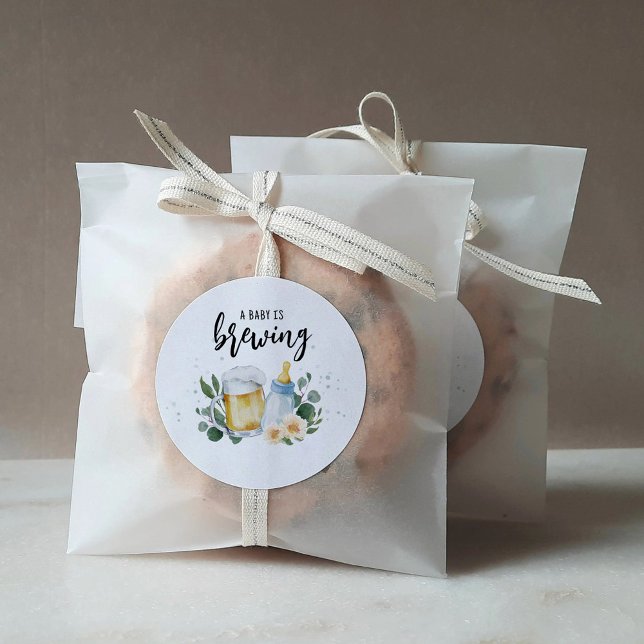 Baby Is Brewing Greenery Baby Shower Favour Classic Round Sticker (Creator Uploaded)