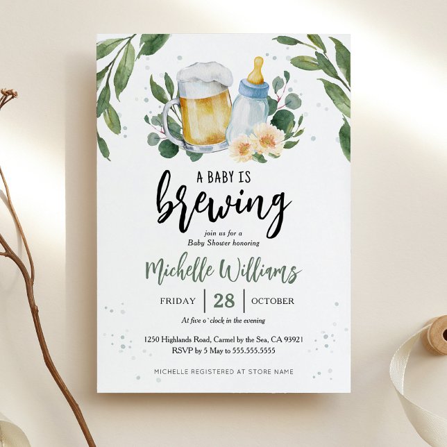 Baby Is Brewing Greenery Baby Shower Invitation (Creator Uploaded)