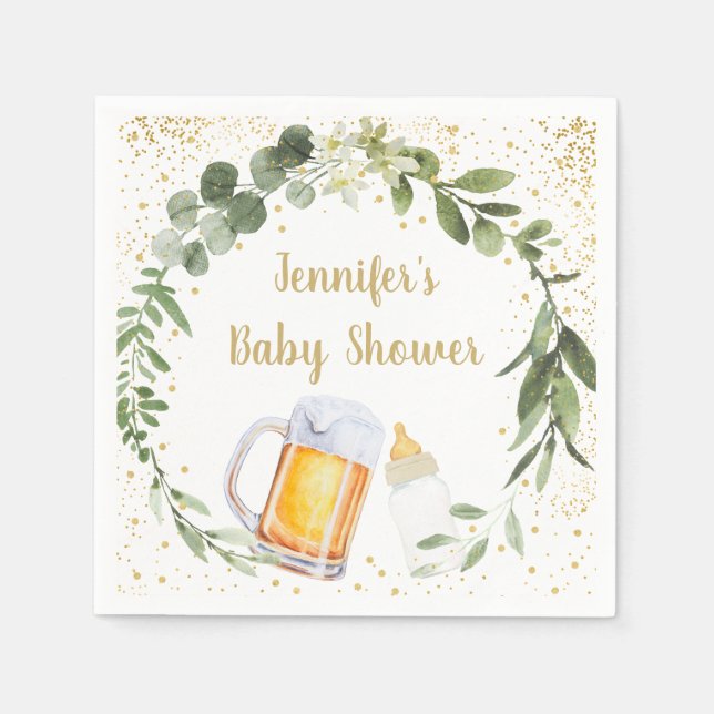 Baby Is Brewing Greenery Baby Shower Napkin (Front)