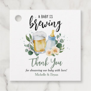 Baby Is Brewing Greenery Baby Shower Thank You Favour Tags