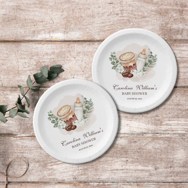 Baby is Brewing greenery Coffee Baby Shower Paper Plate (Creator Uploaded)