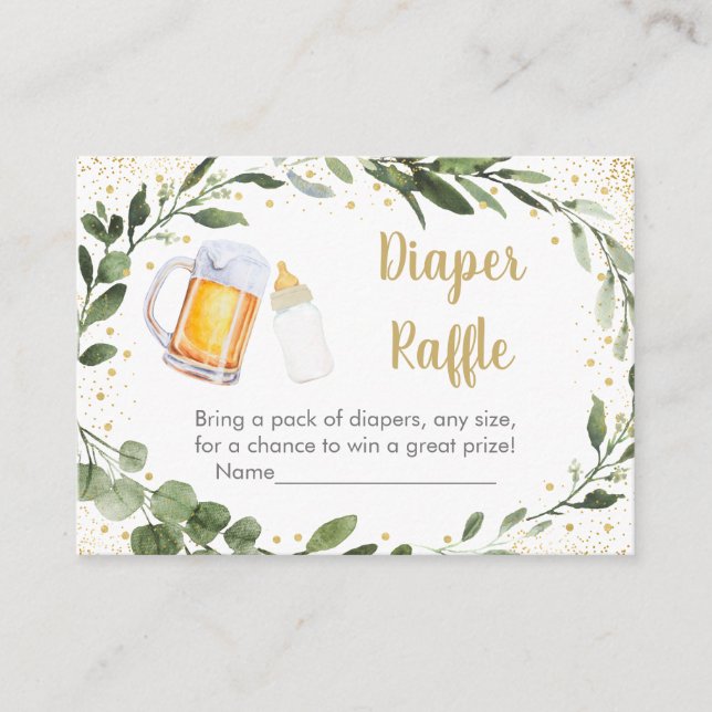 Baby Is Brewing Greenery Diaper Raffle Cards (Front)