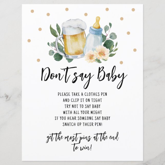 Baby Is Brewing Greenery Don't Say Baby sign Game (Front)