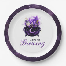 Baby Is Brewing Halloween Baby Shower Paper Plates