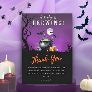 Baby Is Brewing Halloween Baby Shower Thank You Card