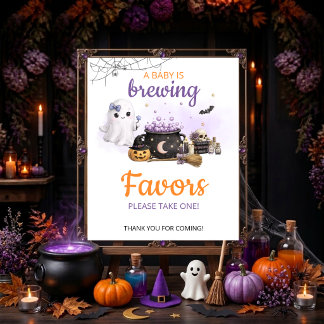 Baby Is Brewing Halloween Favours Table Sign