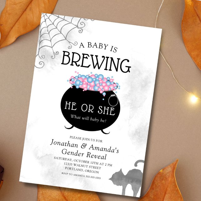 Baby Is Brewing Halloween Gender Reveal Party Invitation (Creator Uploaded)