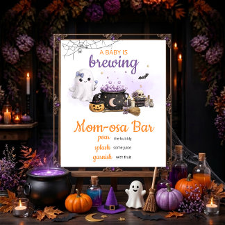 Baby Is Brewing Halloween Mum-osa Bar Table Sign