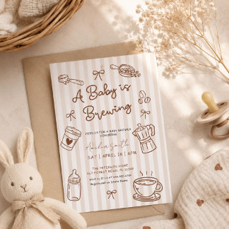 Baby is Brewing Hand Drawn Coffee Baby Shower Invitation