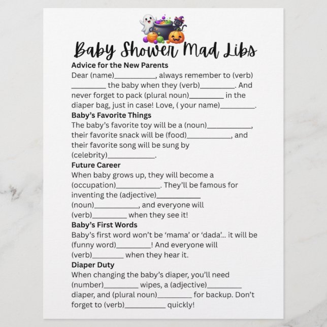 Baby is Brewing Mad Libs Game Flyer (Front)