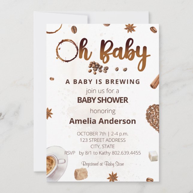 Baby Is Brewing Oh Baby Coffee Baby Shower Invitation (Front)