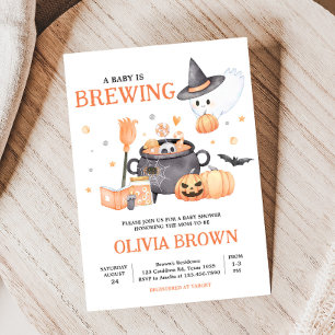 Baby is Brewing Orange Halloween Baby Shower Invitation