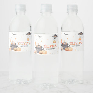 Baby is Brewing Orange Halloween Baby Shower Water Bottle Label