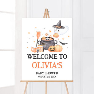 Baby is Brewing Orange Halloween Welcome Poster