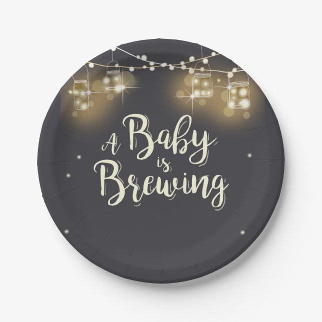 Baby is brewing Paper Plates Baby BaByQ Couples (Front)