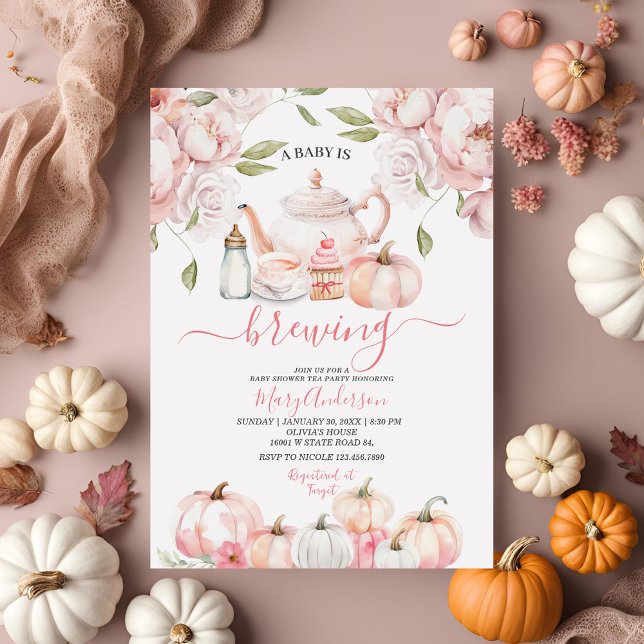 Baby Is Brewing Pink Floral Tea Party Baby Shower Invitation (Creator Uploaded)