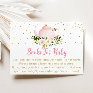 Baby Is Brewing Pink Gold Tea Baby Book Request Enclosure Card