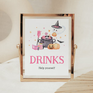 Baby is Brewing Pink Halloween Baby Shower Drinks Poster