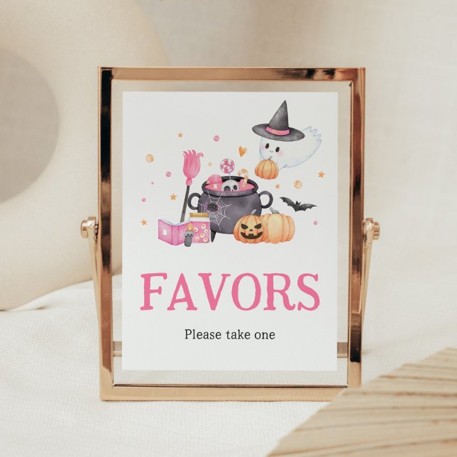 Baby is Brewing Pink Halloween Baby Shower Favours Poster (Baby is Brewing Baby Shower Favors Sign)