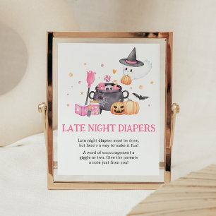 Baby is Brewing Pink Halloween Late Night Diapers Poster