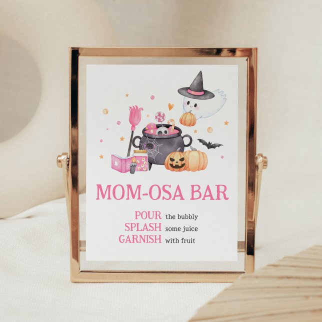 Baby is Brewing Pink Halloween Mum Osa Bar Poster (Baby is Brewing Baby Shower Mom Osa Bar Sign)