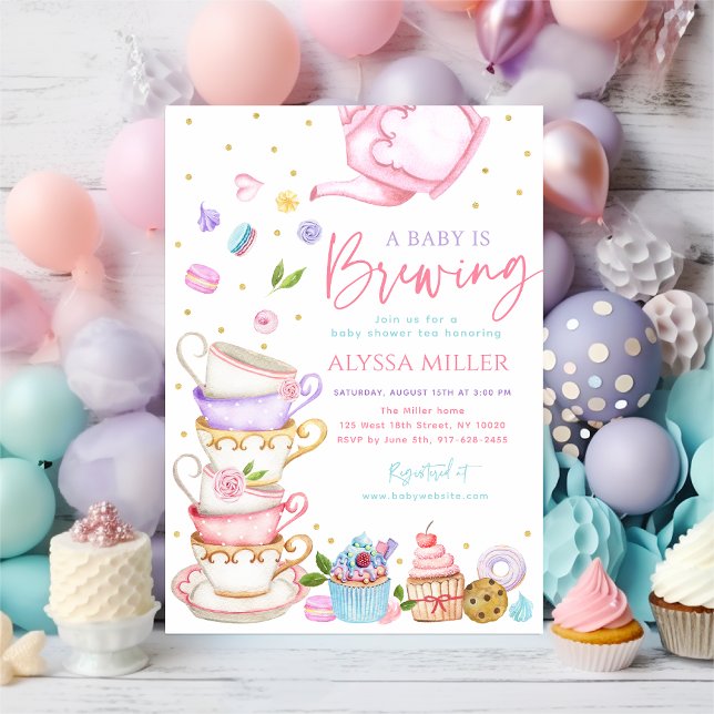 Baby Is Brewing Pink Tea Baby Shower Invitation (Creator Uploaded)