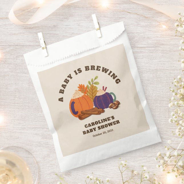 Baby Is Brewing Pumpkin Coffee Fall Baby Shower Favour Bag (Clipped)