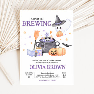 Baby is Brewing Purple Halloween Baby Shower Invitation