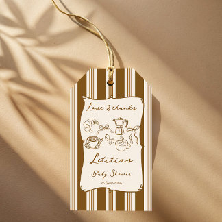 Baby is brewing retro stripes coffee baby shower gift tags