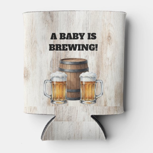 Baby is Brewing Rustic Co-Ed Shower Can Cooler (Front)