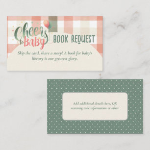 Baby is Brewing Sage Peach Gingham Books for Baby Enclosure Card