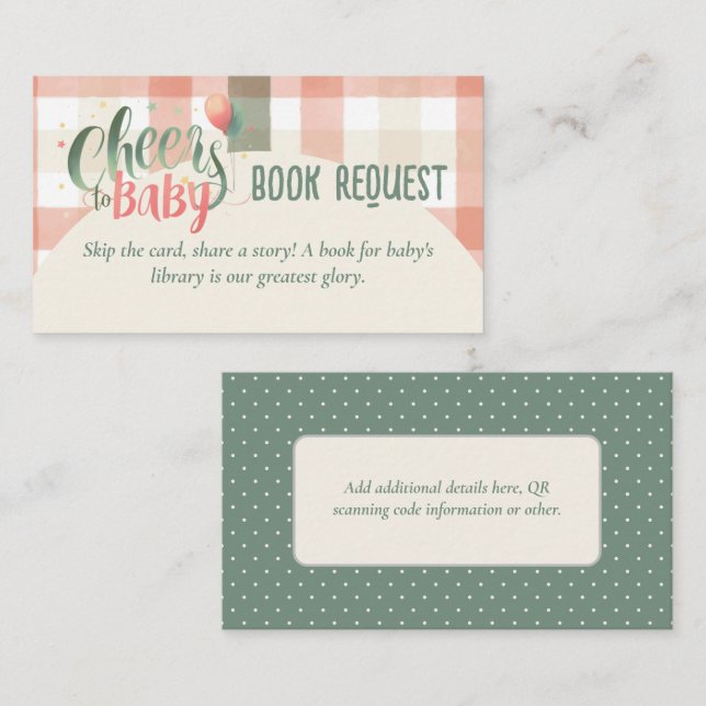 Baby is Brewing Sage Peach Gingham Books for Baby Enclosure Card (Front/Back)