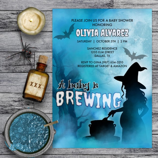 Baby is Brewing Spooky Witch Halloween Baby Shower Invitation (Creator Uploaded)