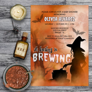 Baby is Brewing Spooky Witch Halloween Baby Shower Invitation