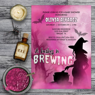 Baby is Brewing Spooky Witch Halloween Baby Shower Invitation