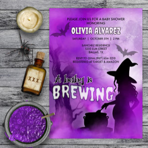 Baby is Brewing Spooky Witch Halloween Baby Shower Invitation