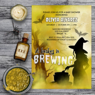 Baby is Brewing Spooky Witch Halloween Baby Shower Invitation