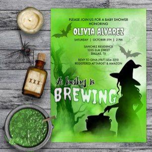 Baby is Brewing Spooky Witch Halloween Baby Shower Invitation