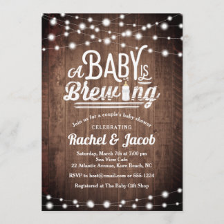 Baby is Brewing String Lights Rustic Baby Shower Invitation