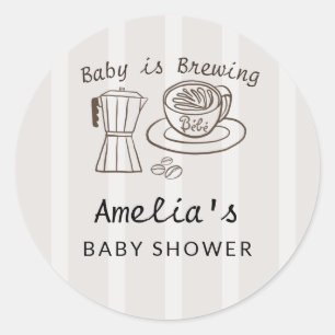 Baby is Brewing Stripes Baby Shower Classic Round Sticker