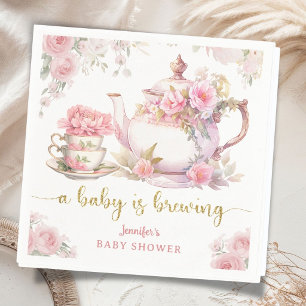 Baby Is Brewing Tea Baby Shower Pink Floral Napkin