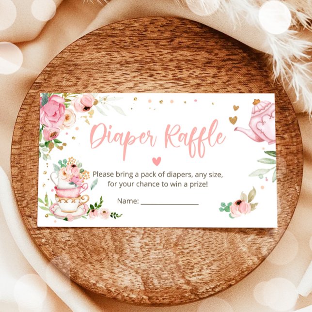Baby is Brewing Tea Diaper Raffle Pink Baby Shower Enclosure Card (Creator Uploaded)