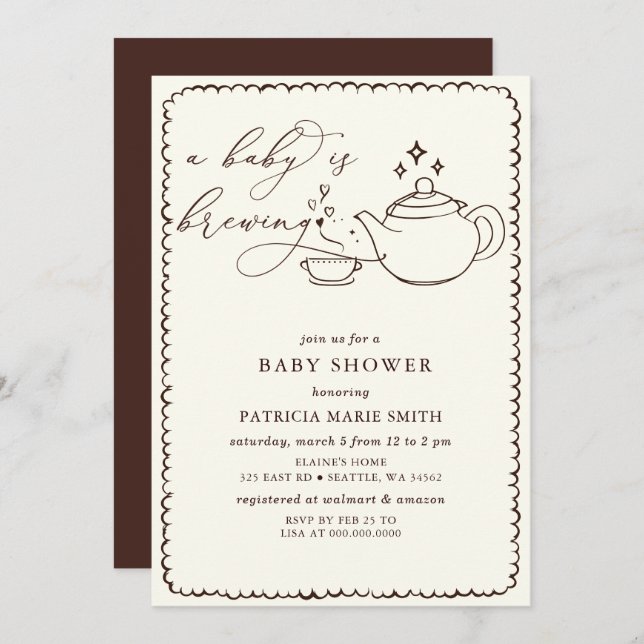 Baby is Brewing Tea Gender Neutral Baby Shower Invitation (Front/Back)